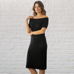 LOVE CHANGE -- Dress, Black See-Through Mesh w/Bardot Neck, Knee Length